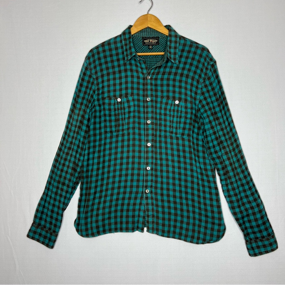 Salt Valley Mens Green Plaid Long Sleeve Button Up Mens Size L